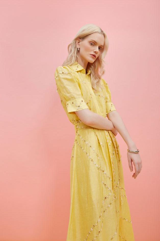 La Fuori - Soleil Eylet Embroidered Shirtdress - Butter Yellow