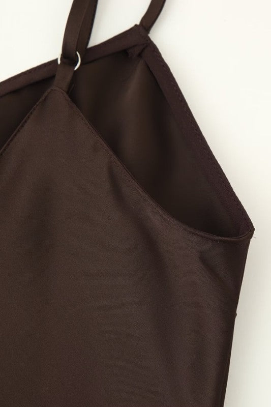 Olive and Bette's - Lace Trim Satin Slip Dress - Brown