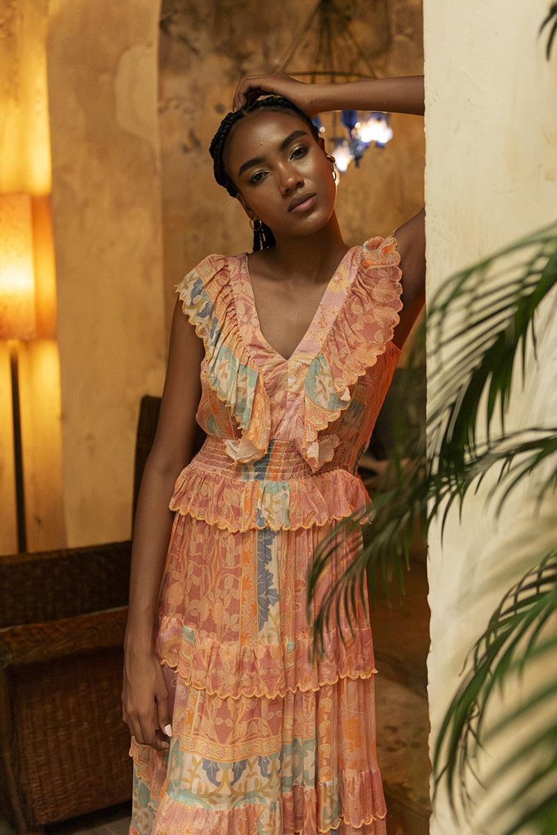 Miss June - Estefana Short Sleeve Dress - Peach