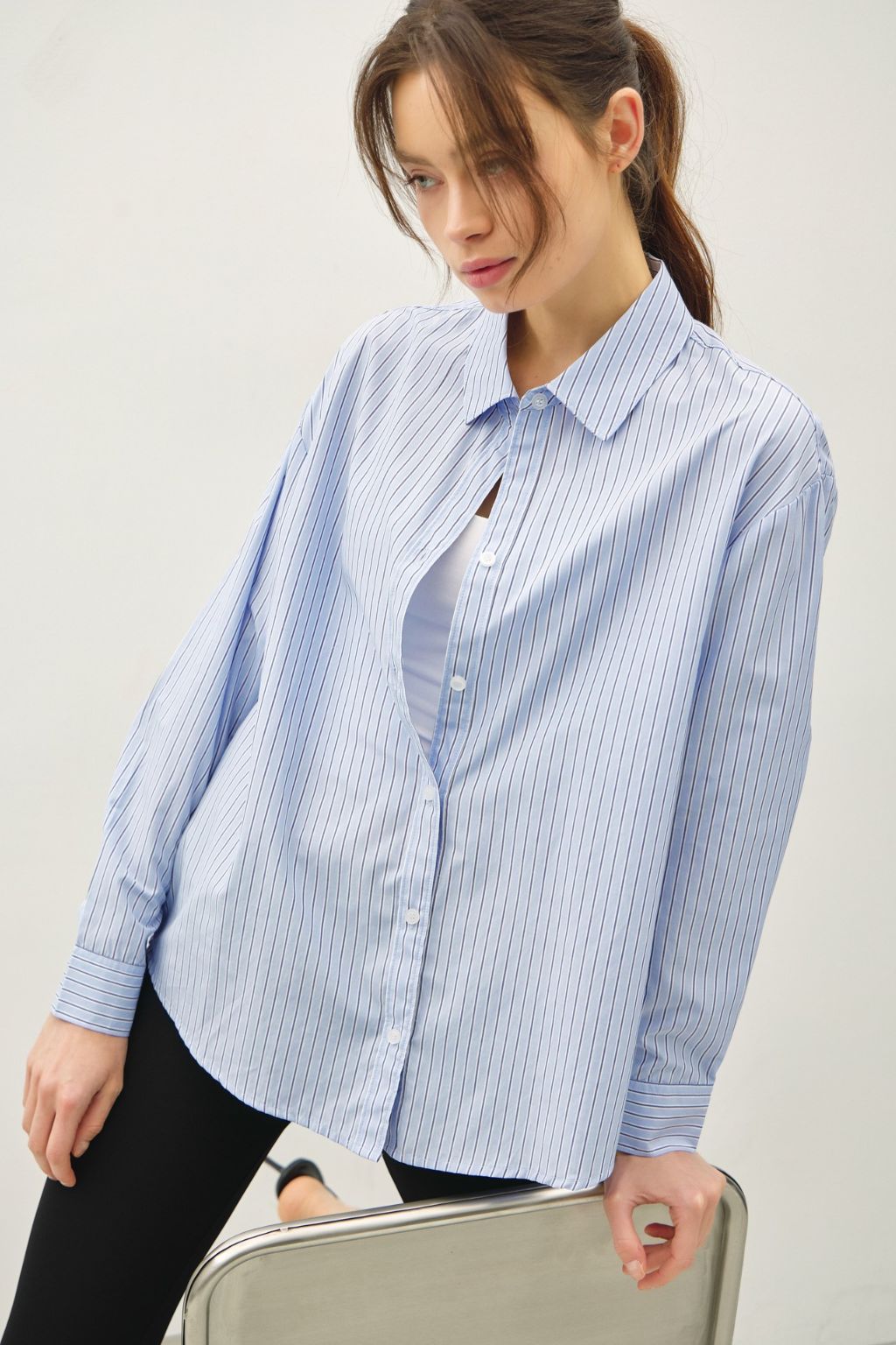 Road G - Essential Striped Button Front Shirt - Blue