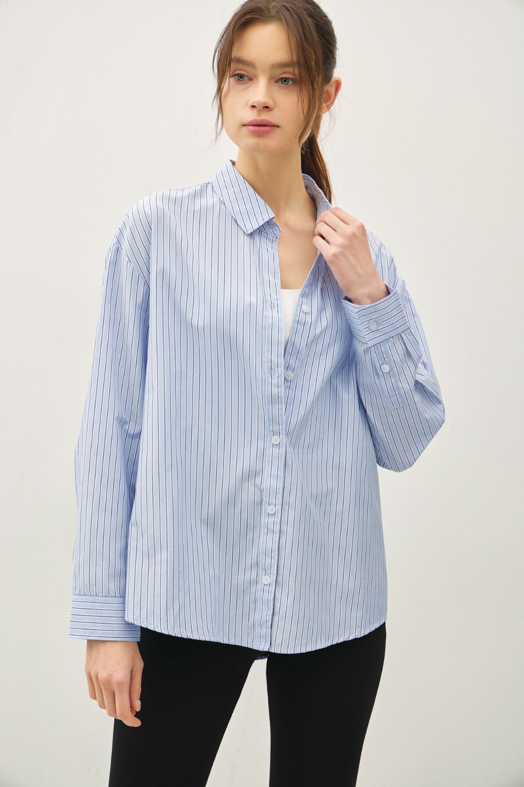 Road G - Essential Striped Button Front Shirt - Blue