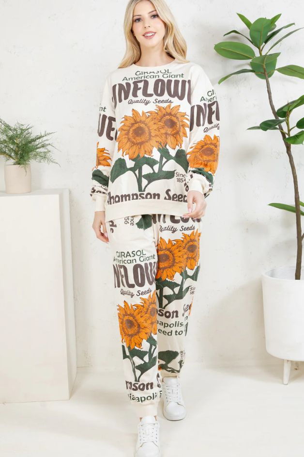 Olive and Bette's - Sunflower Hand Block Printed Sweatsuit