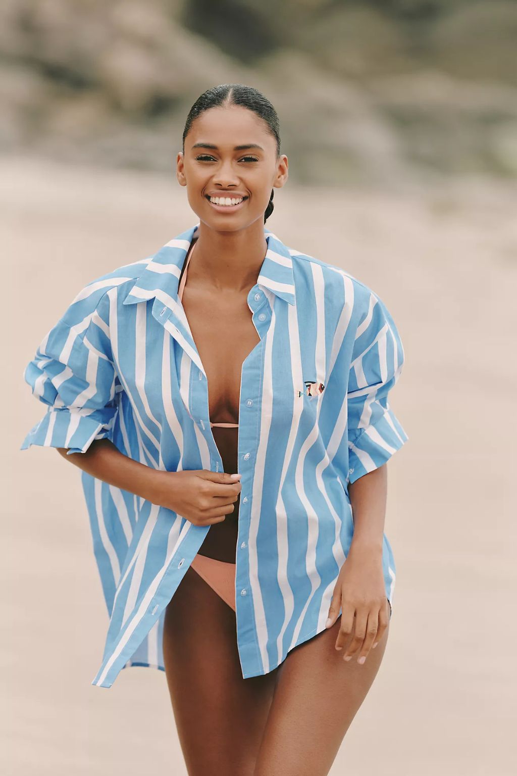 Nau Bikinis - Striped Oxford Shirt with Fish