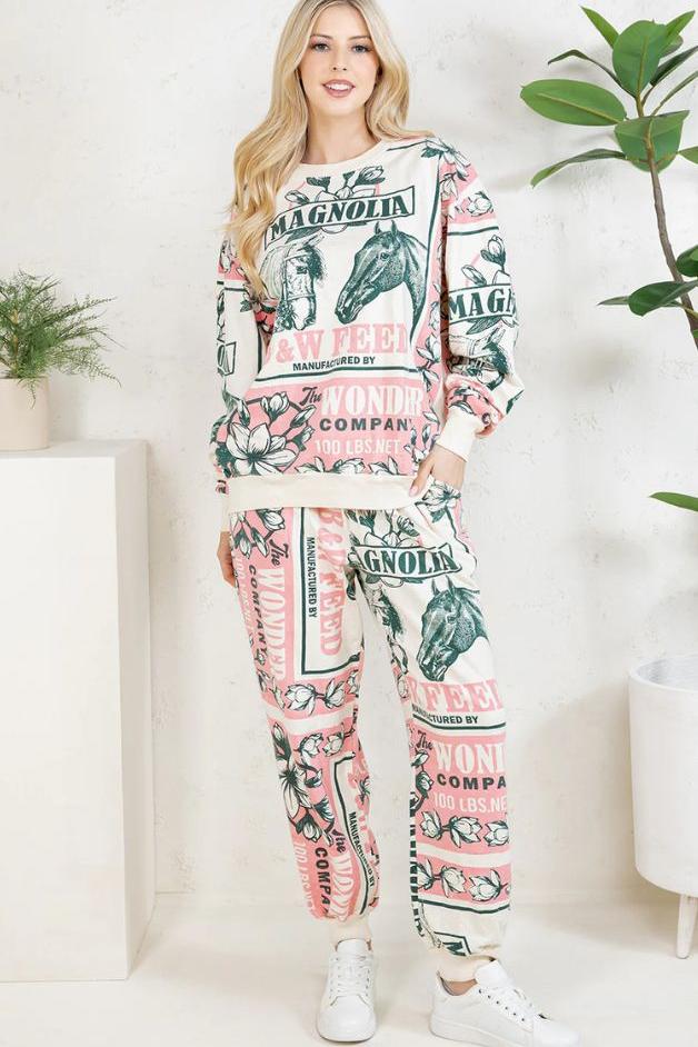 Olive and Bette's - Horse Hand Block Printed Sweatsuit