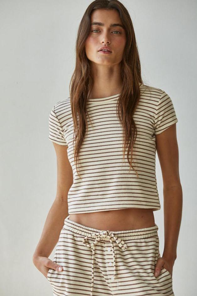 Road G - Sunday Striped Baby Tee - Cream/Mocha