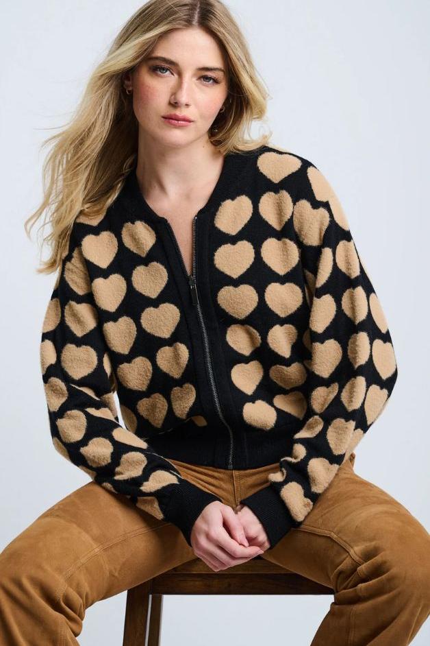 Lisa Todd - All Heart Zip Up Bomber - Black/Camel