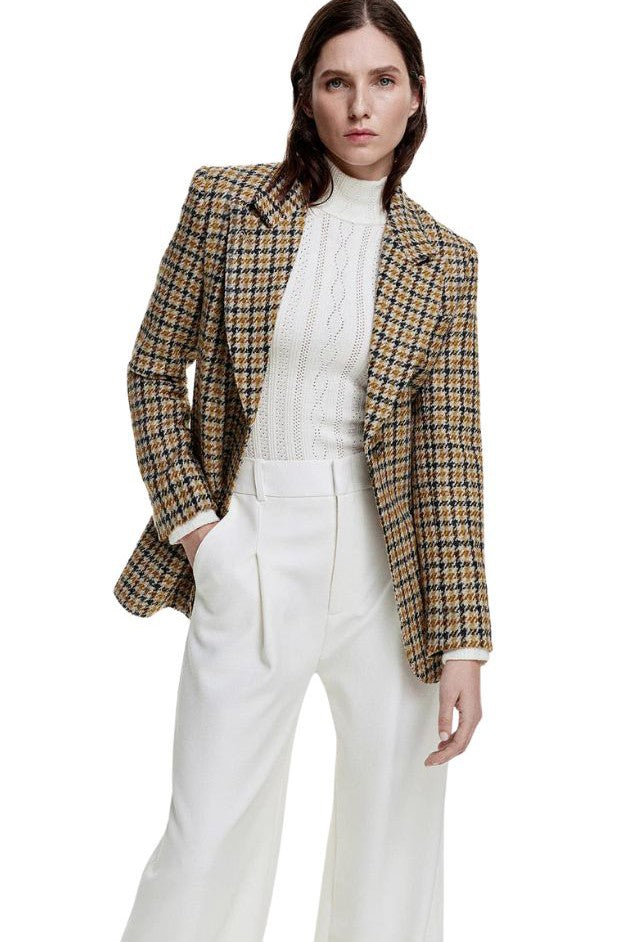 Smythe - Tailored Boyfriend Blazer - Ochre Houndstooth