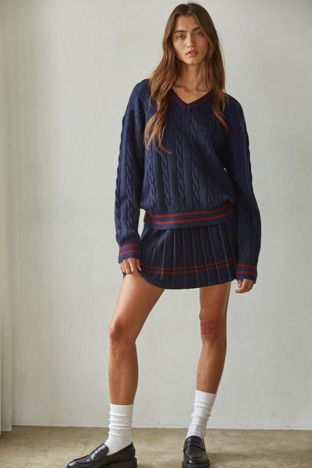 Road G - Chatham Cable Knit Tennis Sweater - Navy