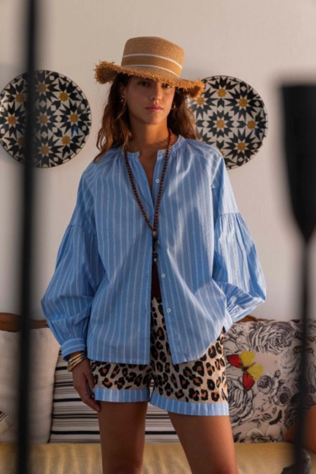 Luxi of Sea - Chloe Balloon Sleeve Shirt - Blue Stripes