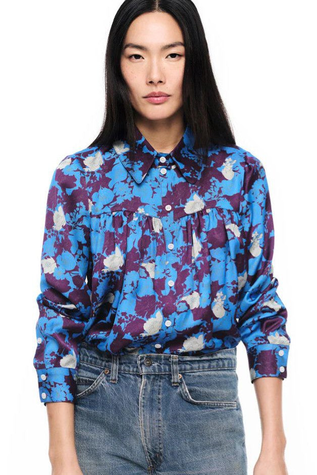 Smythe - Classic Shirred Blouse - Lapis Floral