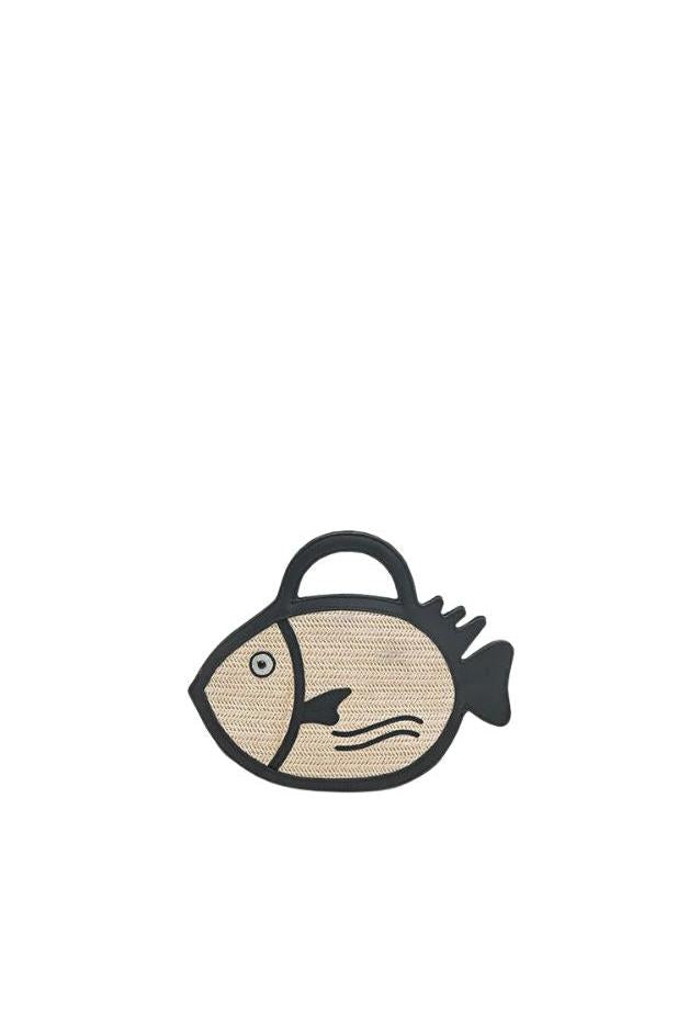 America & Beyond - Black Trim Fish Raffia Handheld Clutch