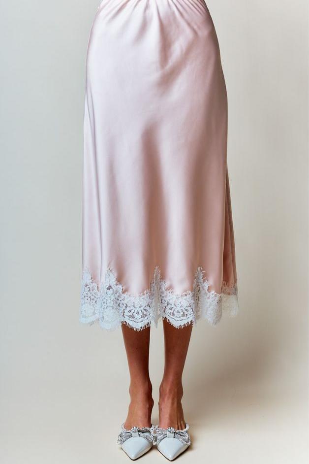 Road G - Satin Lace Trimmed Midi Skirt
