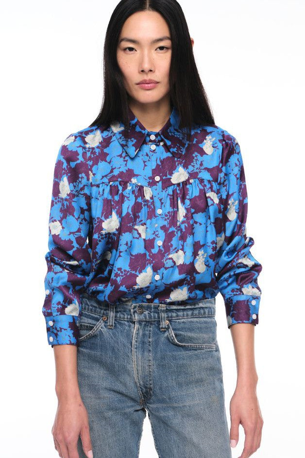 Smythe - Classic Shirred Blouse - Lapis Floral