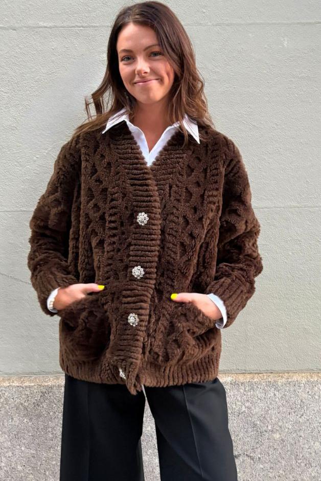 Jocelyn - Cortina Sherpa Cardigan with Jewel Buttons