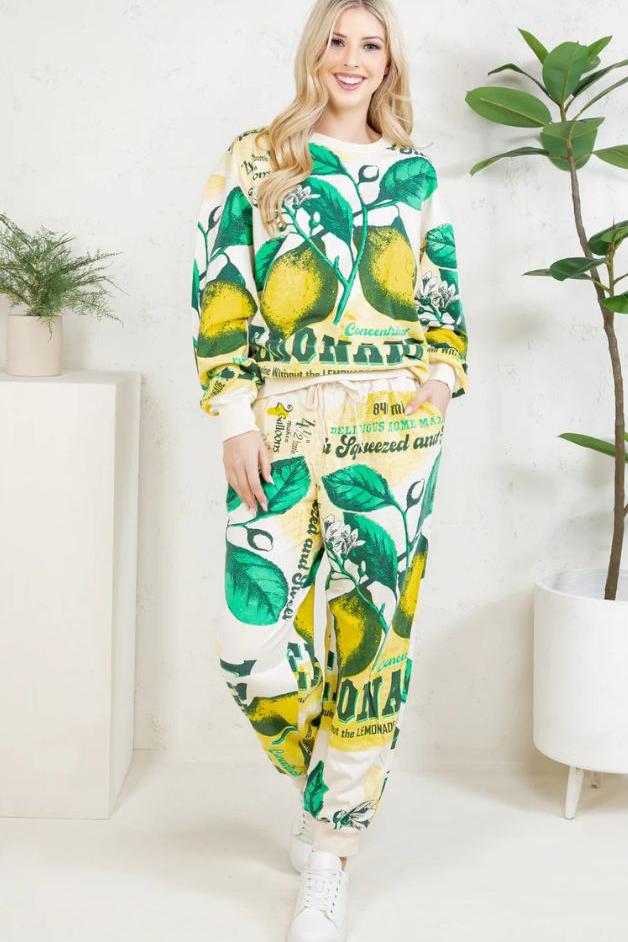 Olive and Bette's - Lemon Hand Block Printed Sweatsuit