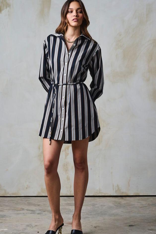 Hevron - Abby Dress - Black Stripe