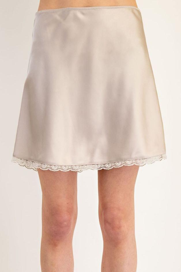 Road G - Lace Trim Satin Mini Skirt