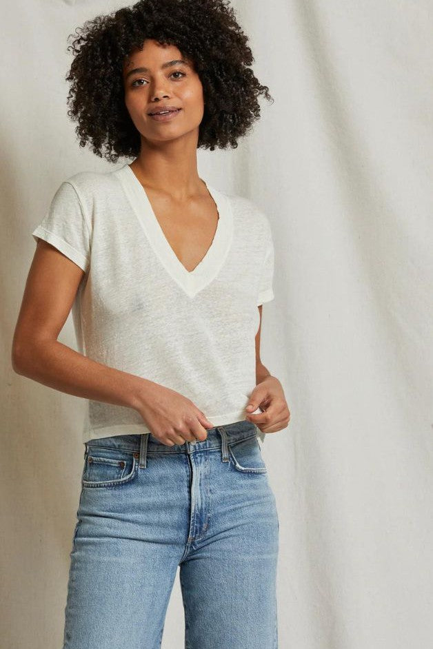 Perfect White Tee - Rosie Linen Spandex V-Neck