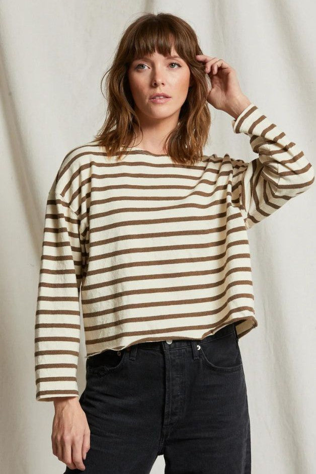 Perfect White Tee - Taylor Cotton Striped Tee - Walnut Stripe