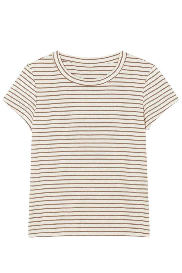 Road G - Sunday Striped Baby Tee - Cream/Mocha