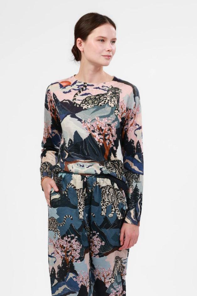 Las Surenas - Sweater Cashmere Snow Leopard - Blue