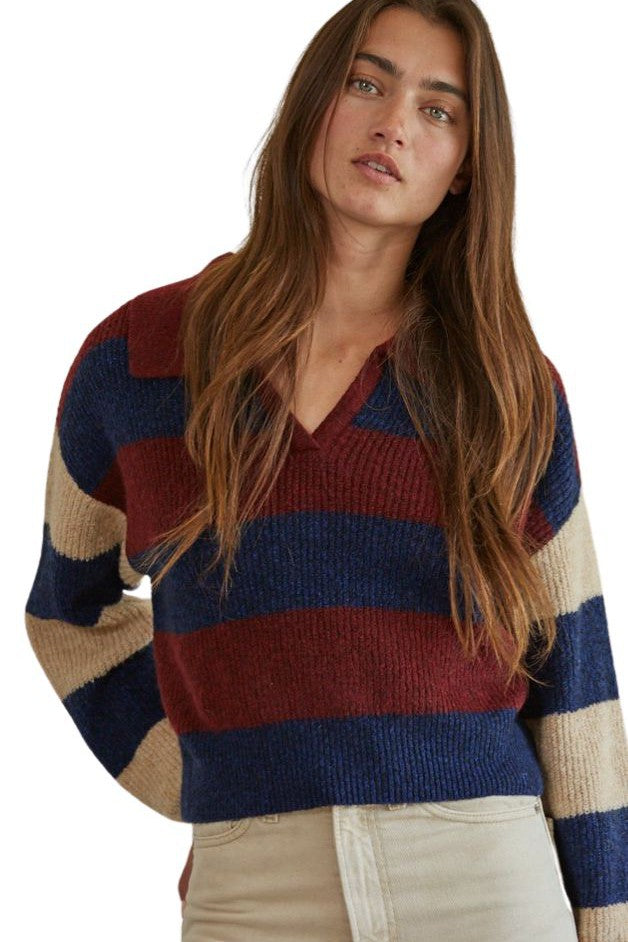 Olive and Bette's - Dani Pullover Sweater - Burgundy/Navy