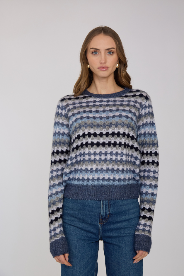 Autumn Cashmere - Multi Color Stitch Crew - Denim