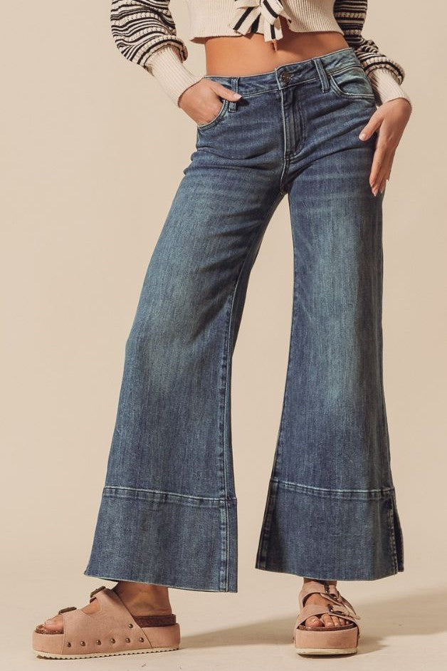 Olive and Bette's - Wide Leg Flare Denim With Side Slits