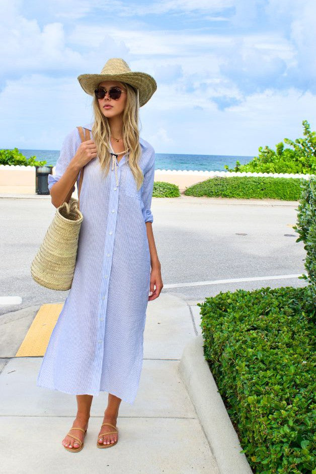 Felicite - Boyfriend Maxi Dress - Sky Blue Stripe