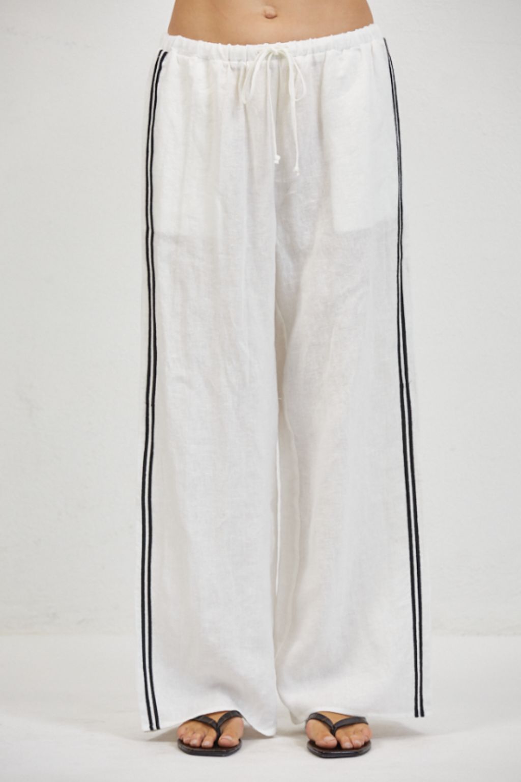 Road G - Side Striped Tie Waist Pant - Off White