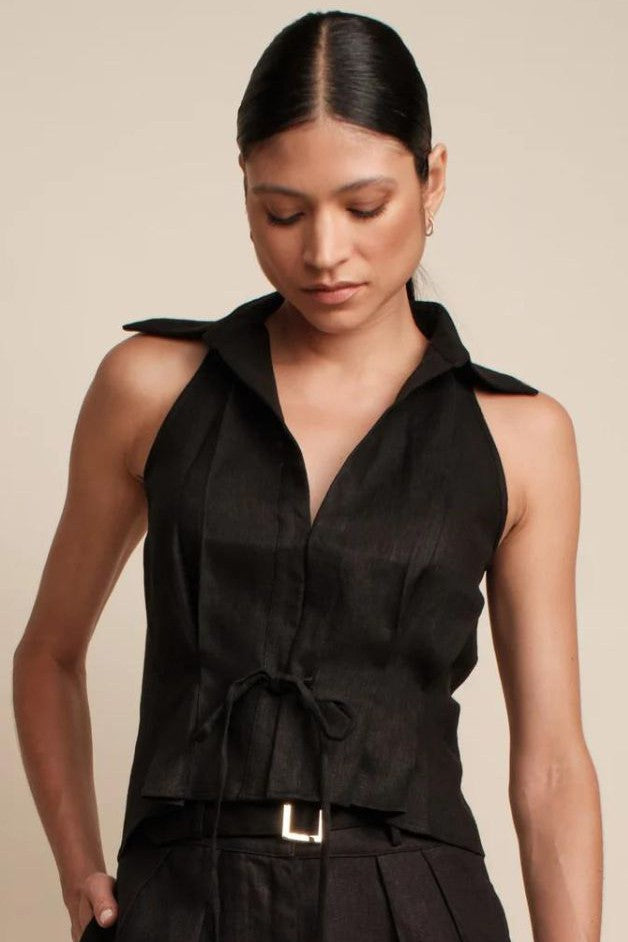 Hevron - Sloan Linen Vest - Black