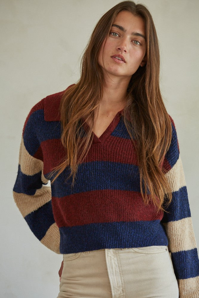 Olive and Bette's - Dani Pullover Sweater - Burgundy/Navy