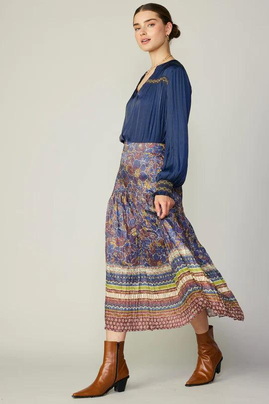 Olive and Bette's - Border Print Drop Waist Skirt - Blue/Brown