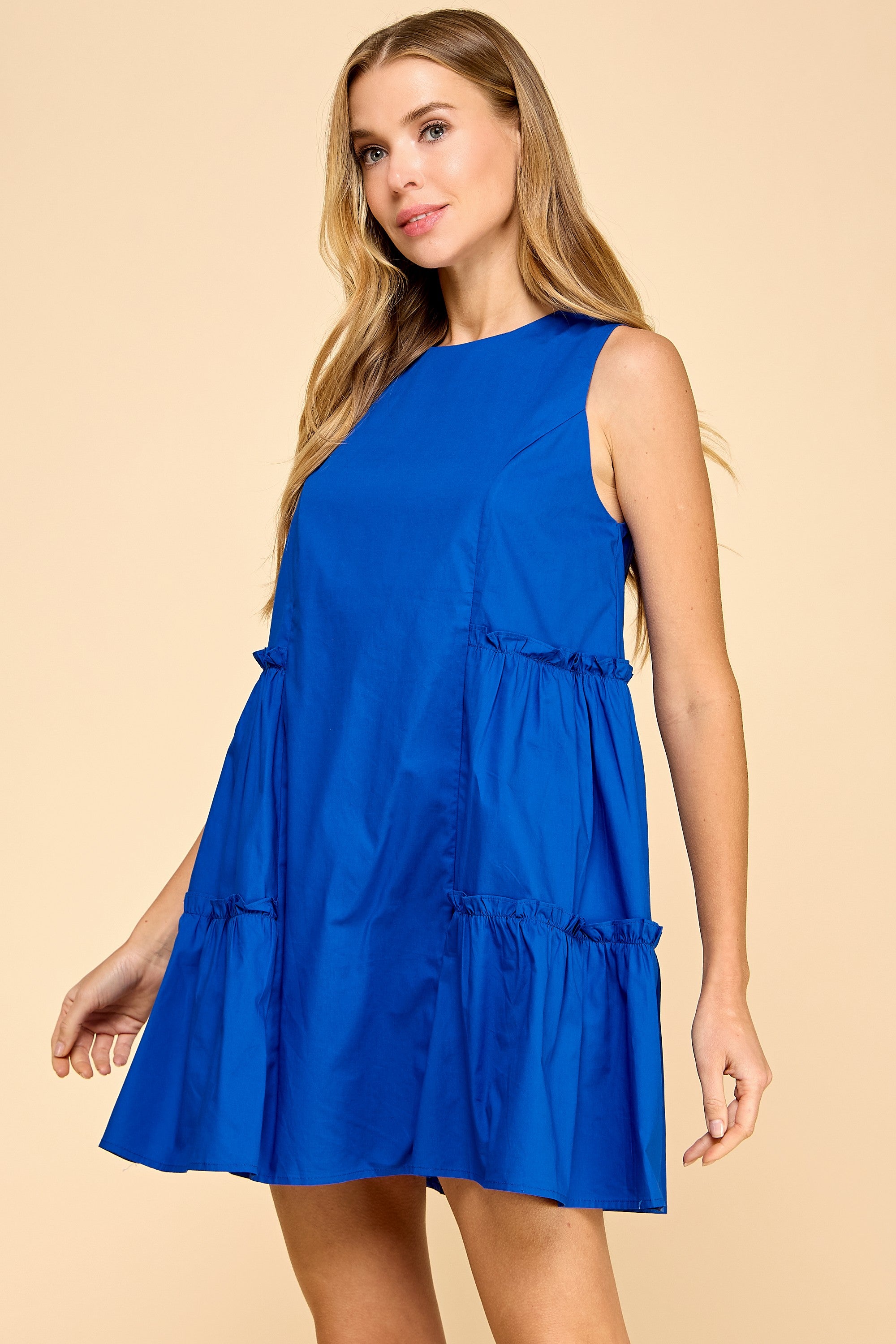 Olive and Bette's - Sleeveless A Line Side Tiered Ruffled Detail Dress
