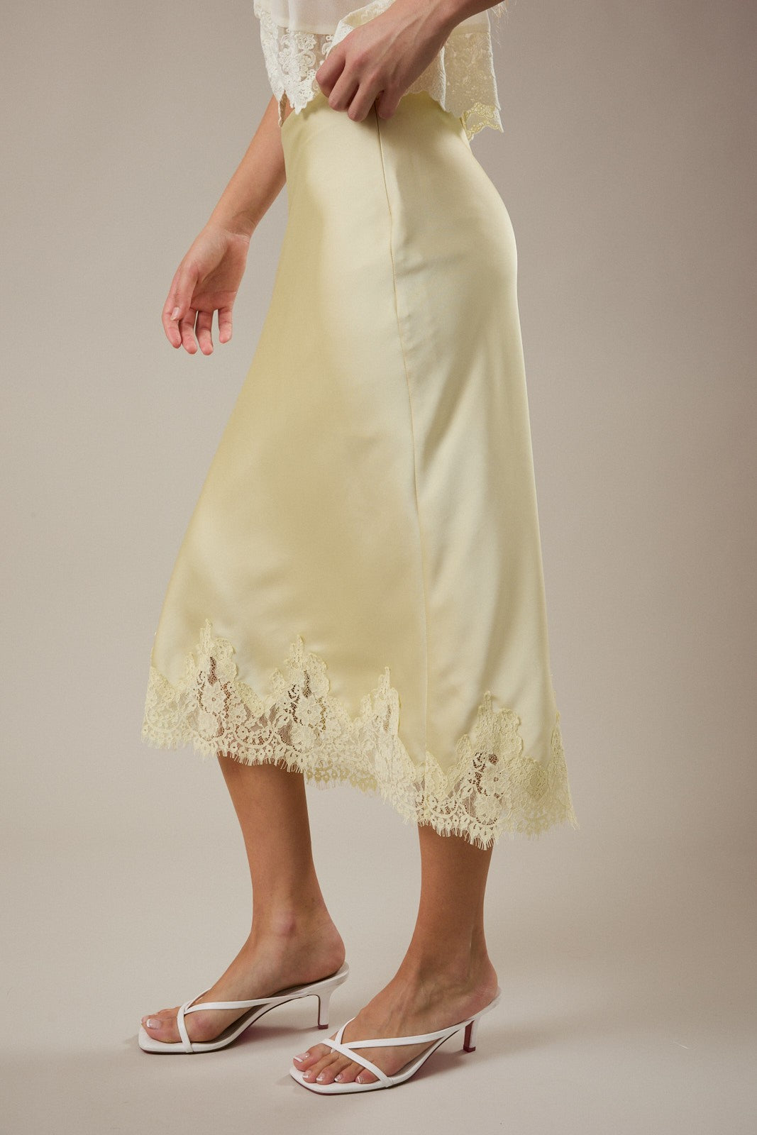 Olive and Bette's - Lace Trim Midi Skirt - Light Yellow