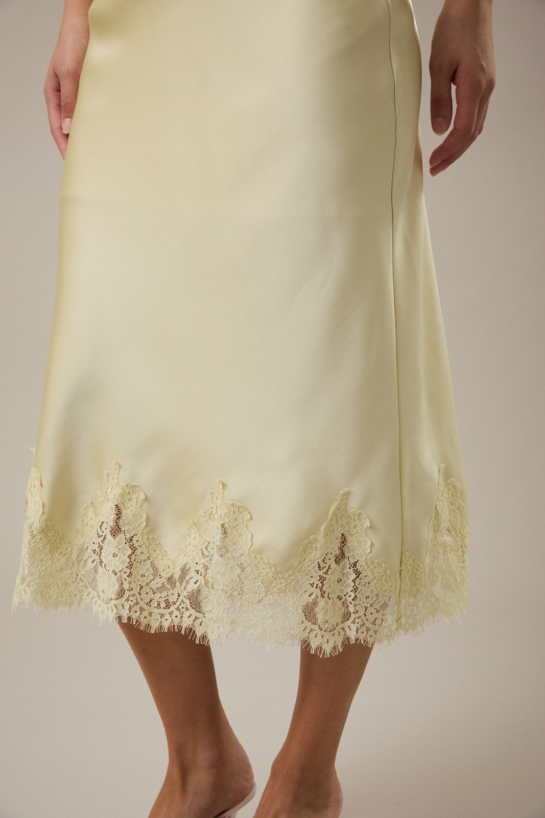 Olive and Bette's - Lace Trim Midi Skirt - Light Yellow