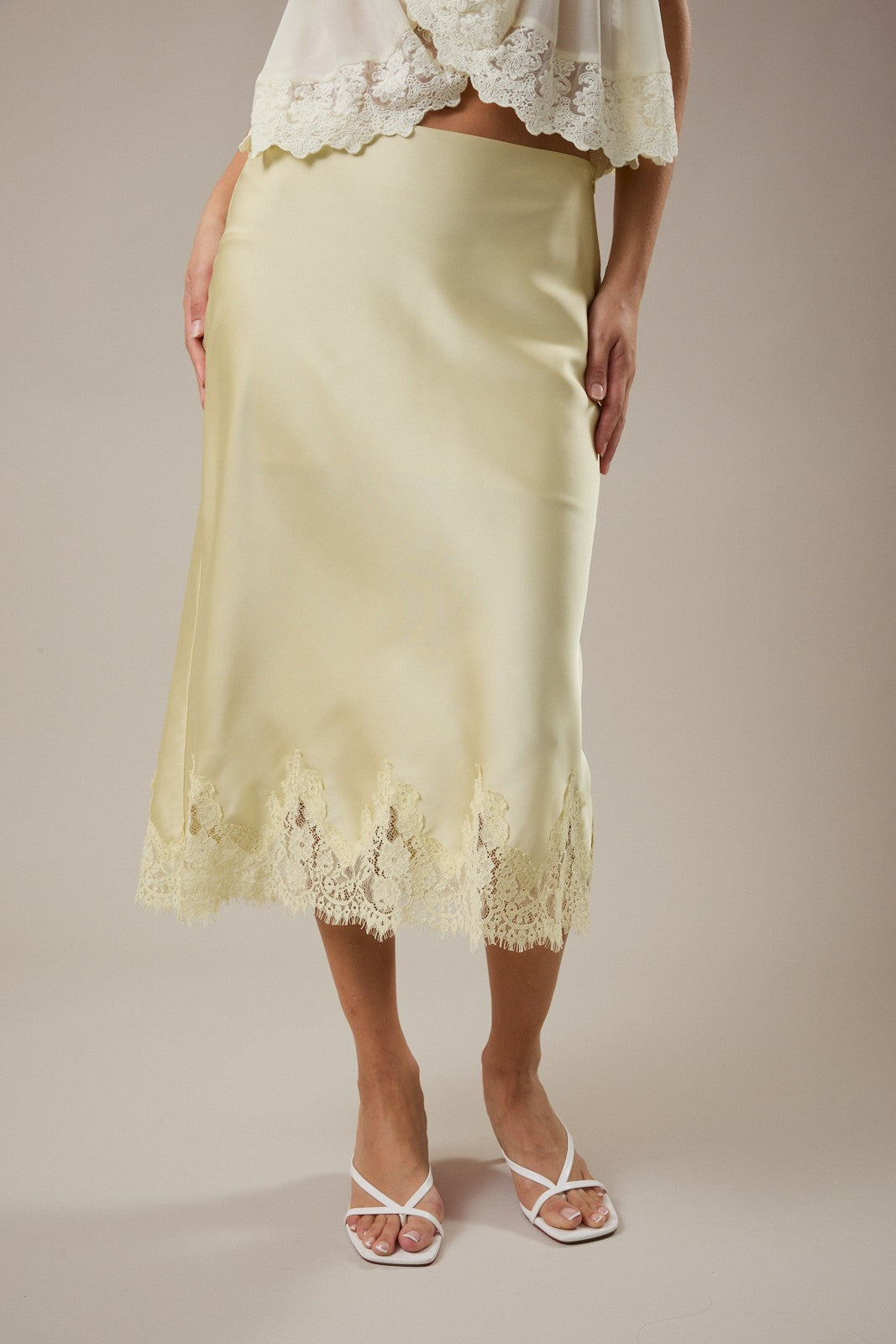 Olive and Bette's - Lace Trim Midi Skirt - Light Yellow