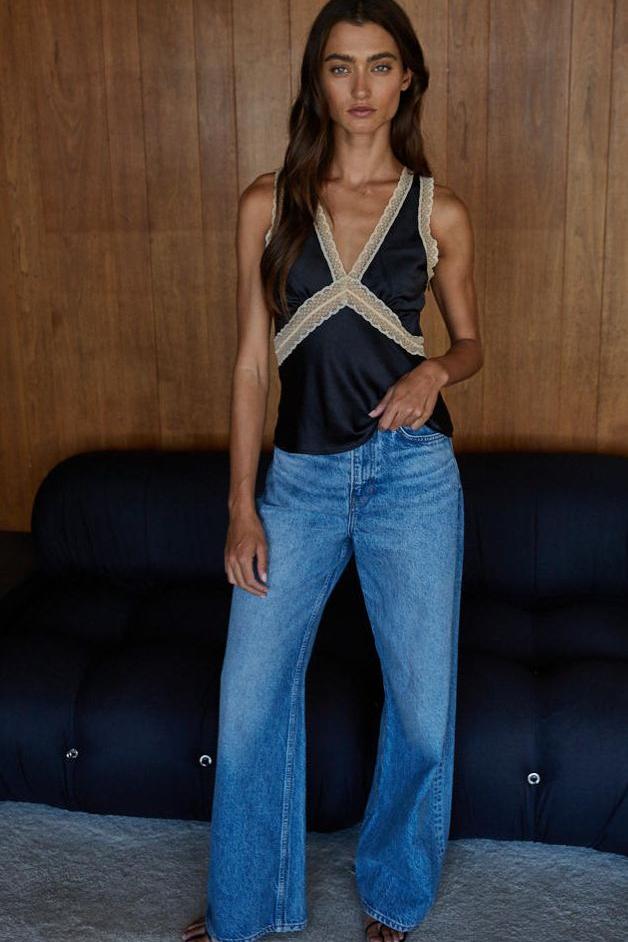 Road G - My Darling Contrast Lace Trim Top