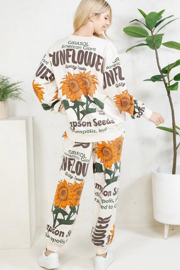 Olive and Bette's - Sunflower Hand Block Printed Sweatsuit