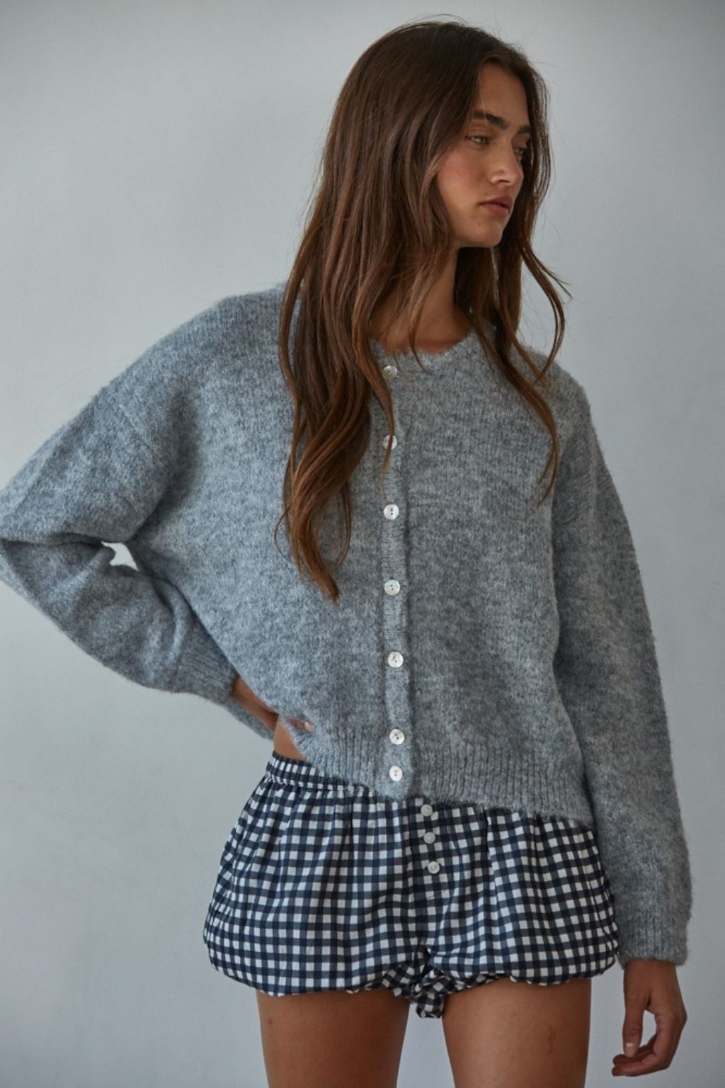 Road G - Boxy Bow Cardigan - Gray