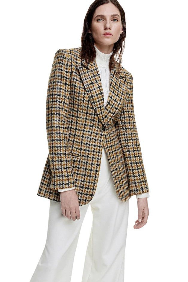 Smythe - Tailored Boyfriend Blazer - Ochre Houndstooth