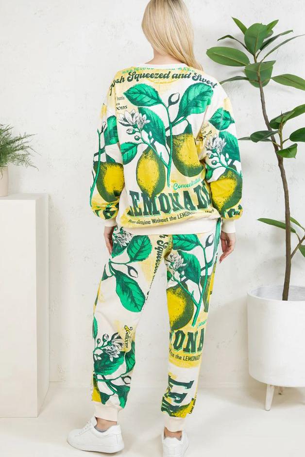 Olive and Bette's - Lemon Hand Block Printed Sweatsuit