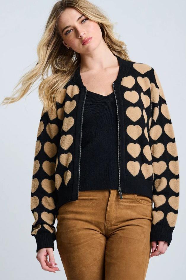 Lisa Todd - All Heart Zip Up Bomber - Black/Camel