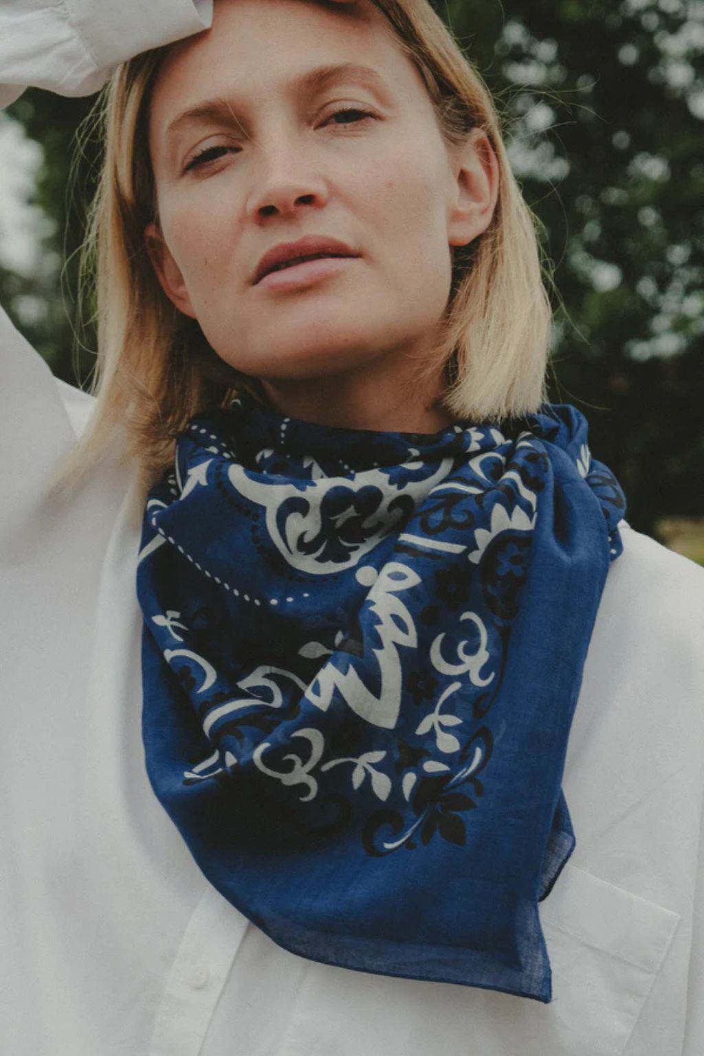 Maison Lecomte Flament - Navy Cotton Bandana Scarf