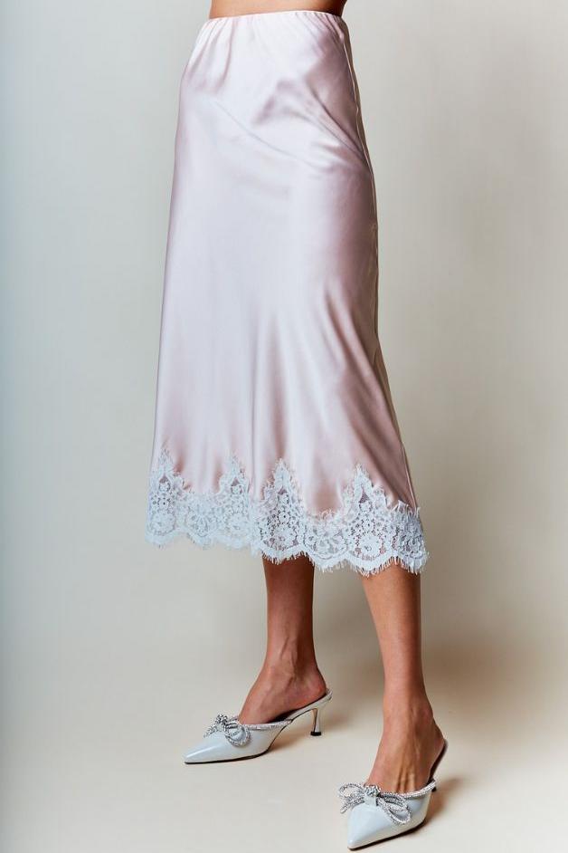 Road G - Satin Lace Trimmed Midi Skirt