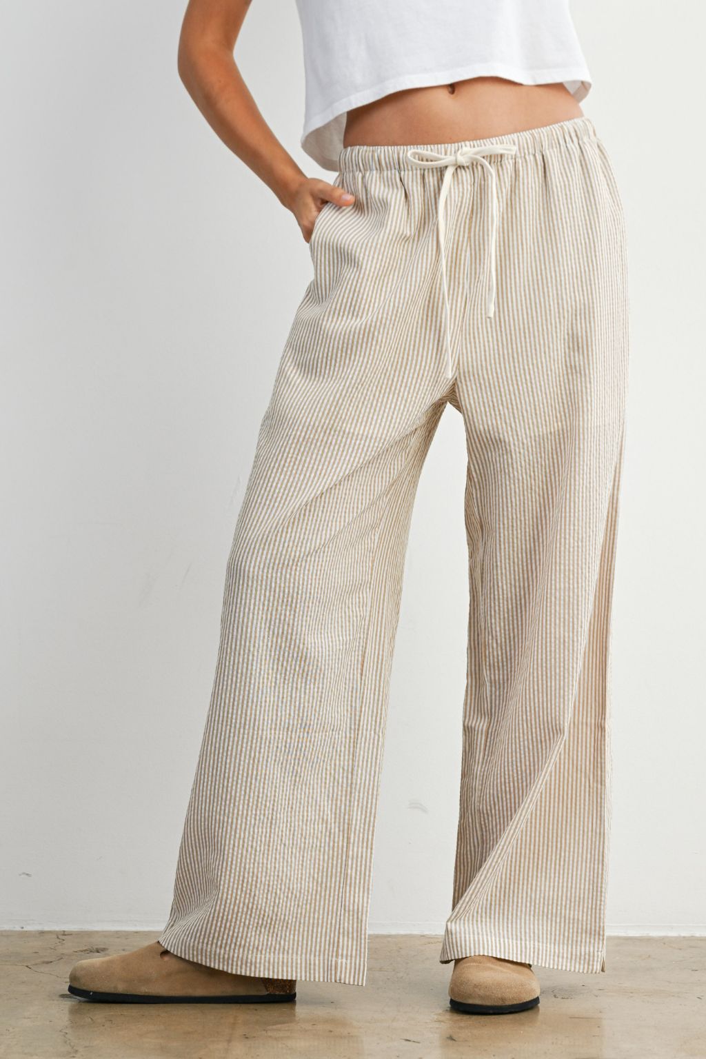 Road G - Drawstring Waist Striped Pants