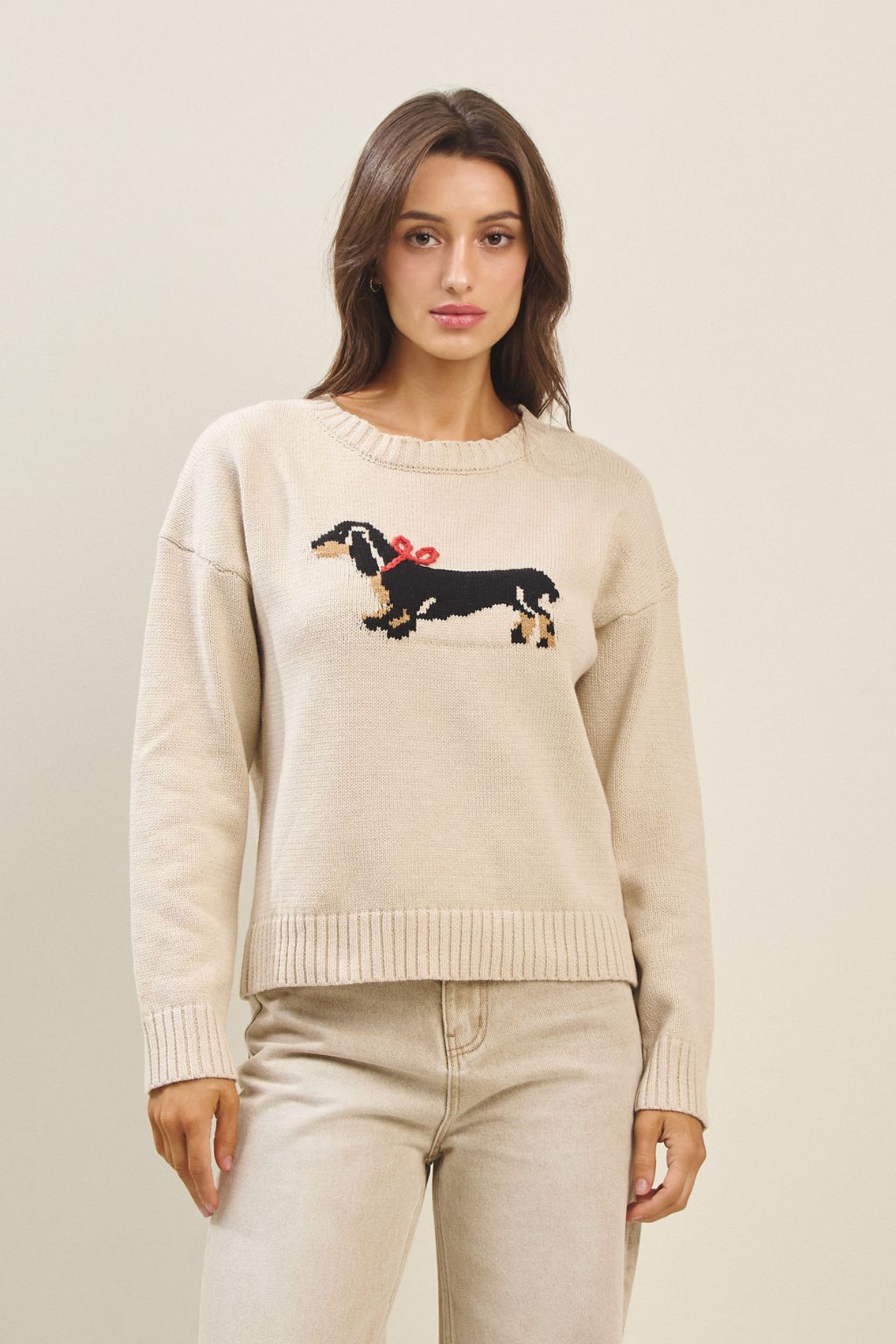 Olive and Bette's - Dachshund Sweater- Natural