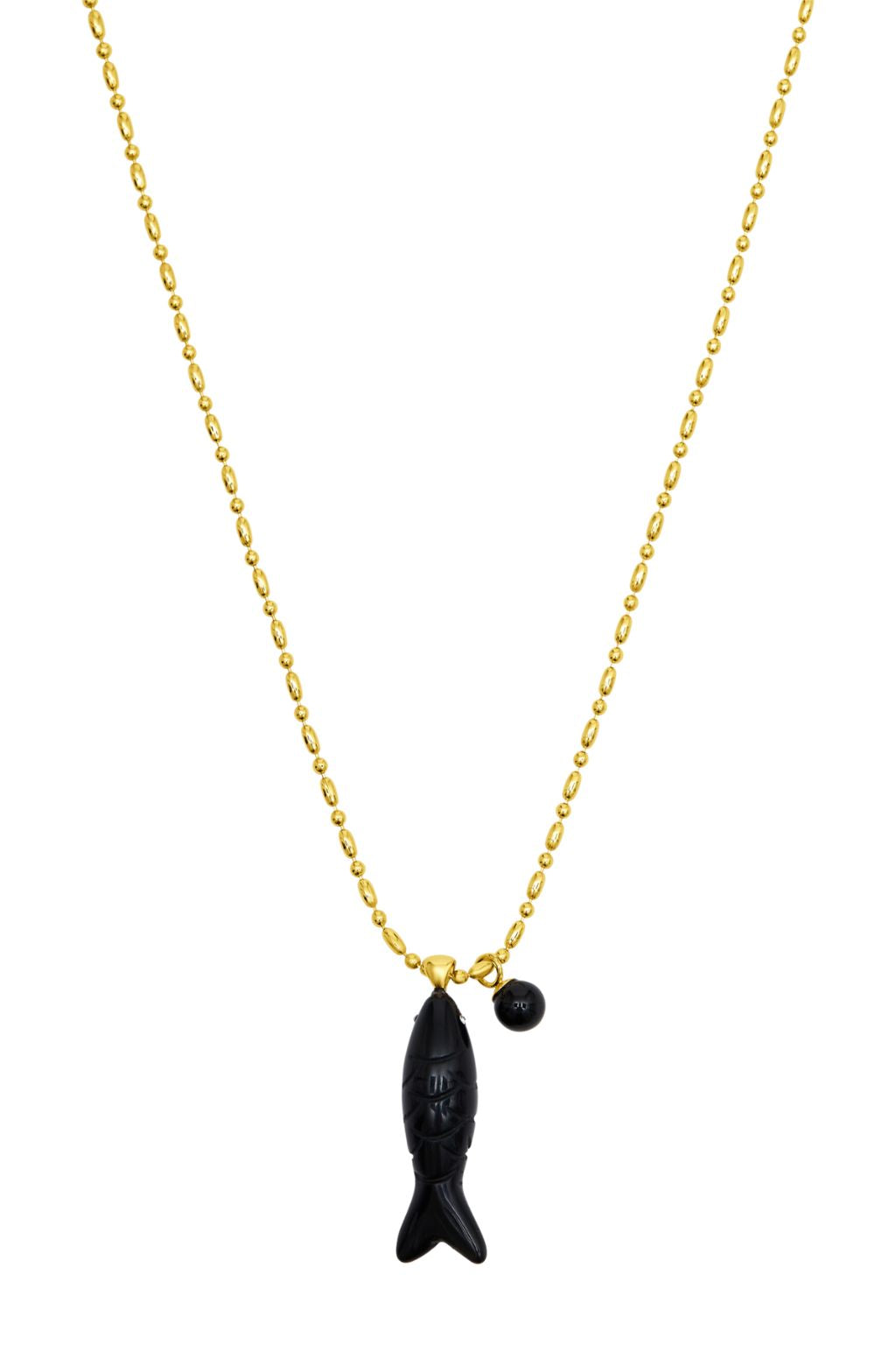 Talis Chains - Happy Fish Pendant Necklace  - Black Agate