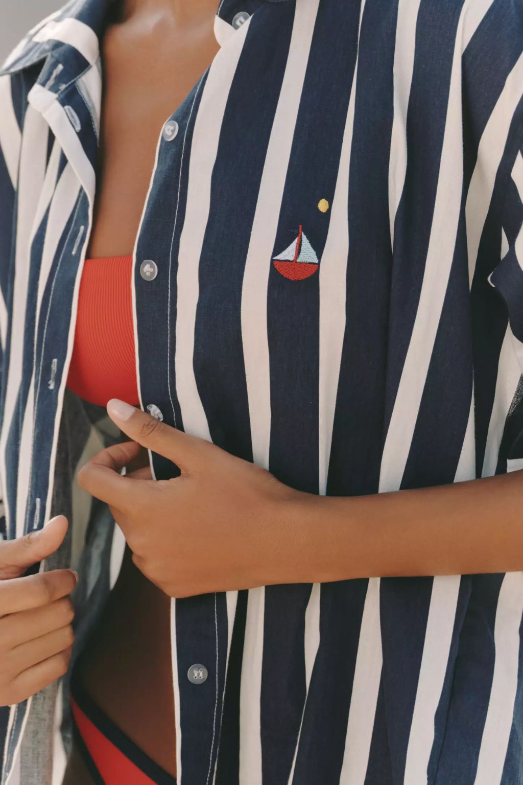 Nau Bikinis - Striped Oxford Shirt with Fish