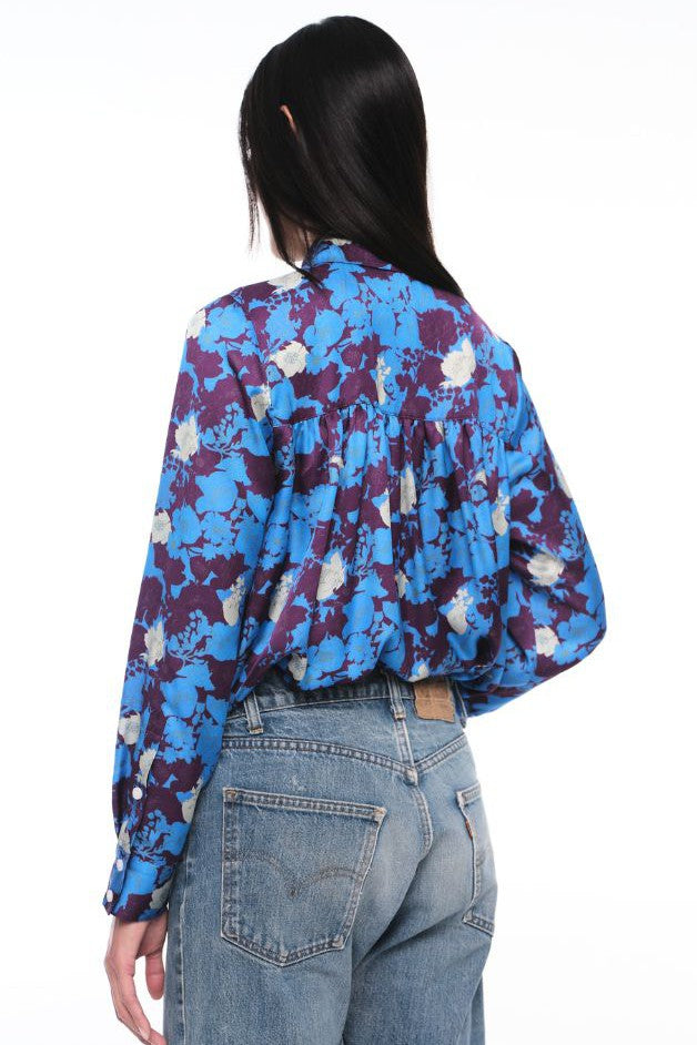 Smythe - Classic Shirred Blouse - Lapis Floral